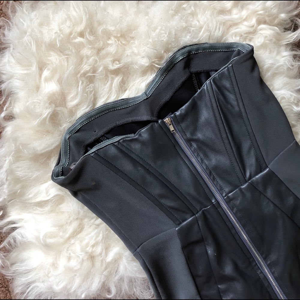 Grey Vegan Leather Strapless Dress Sz S - Picture 2 of 4